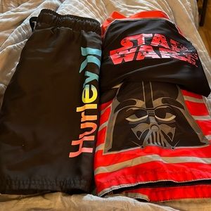 Boys Hurley swim trunks and Star Wars swim set